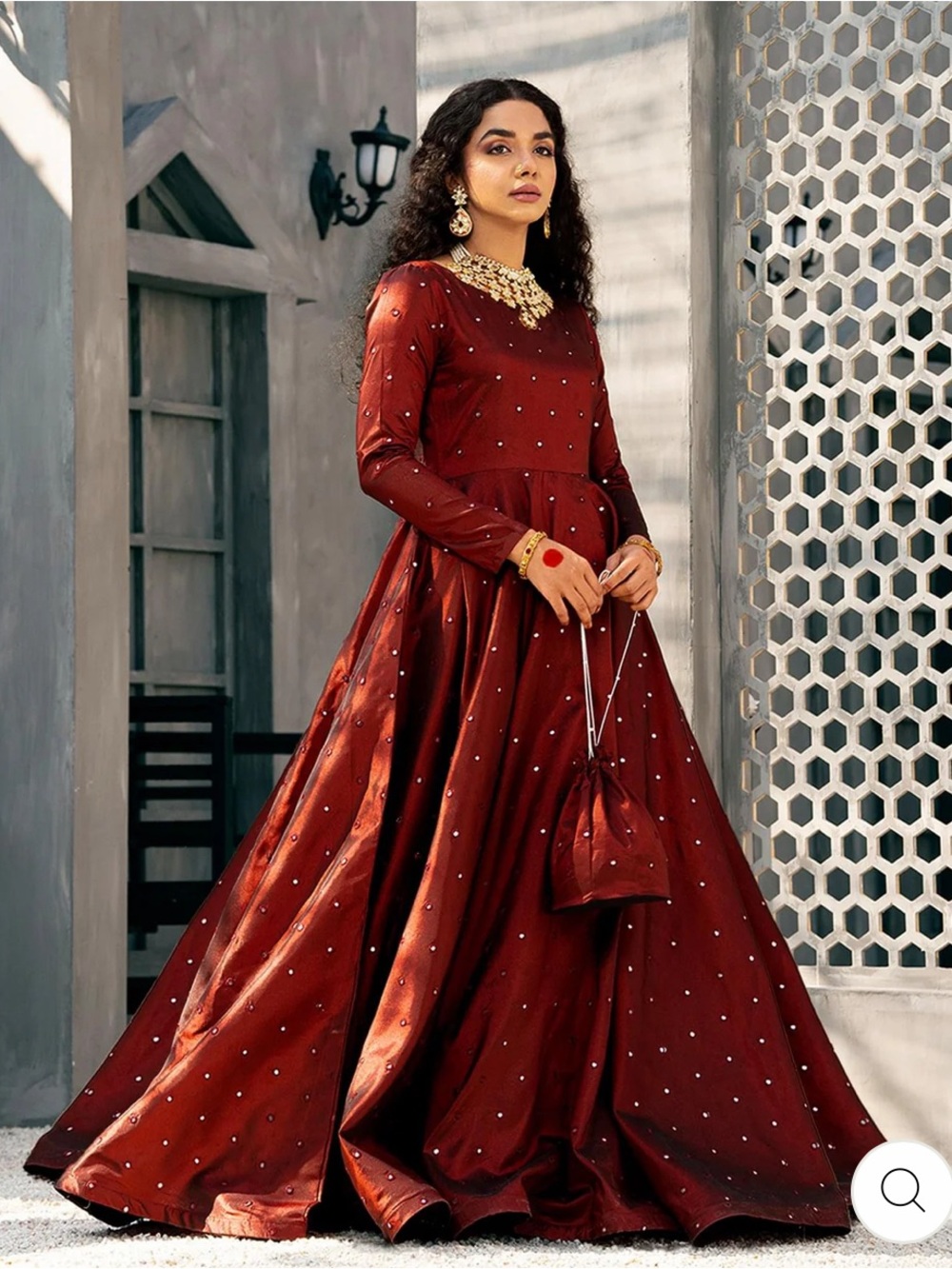 Elegant Women's Maroon Embellished Anarkali Dress